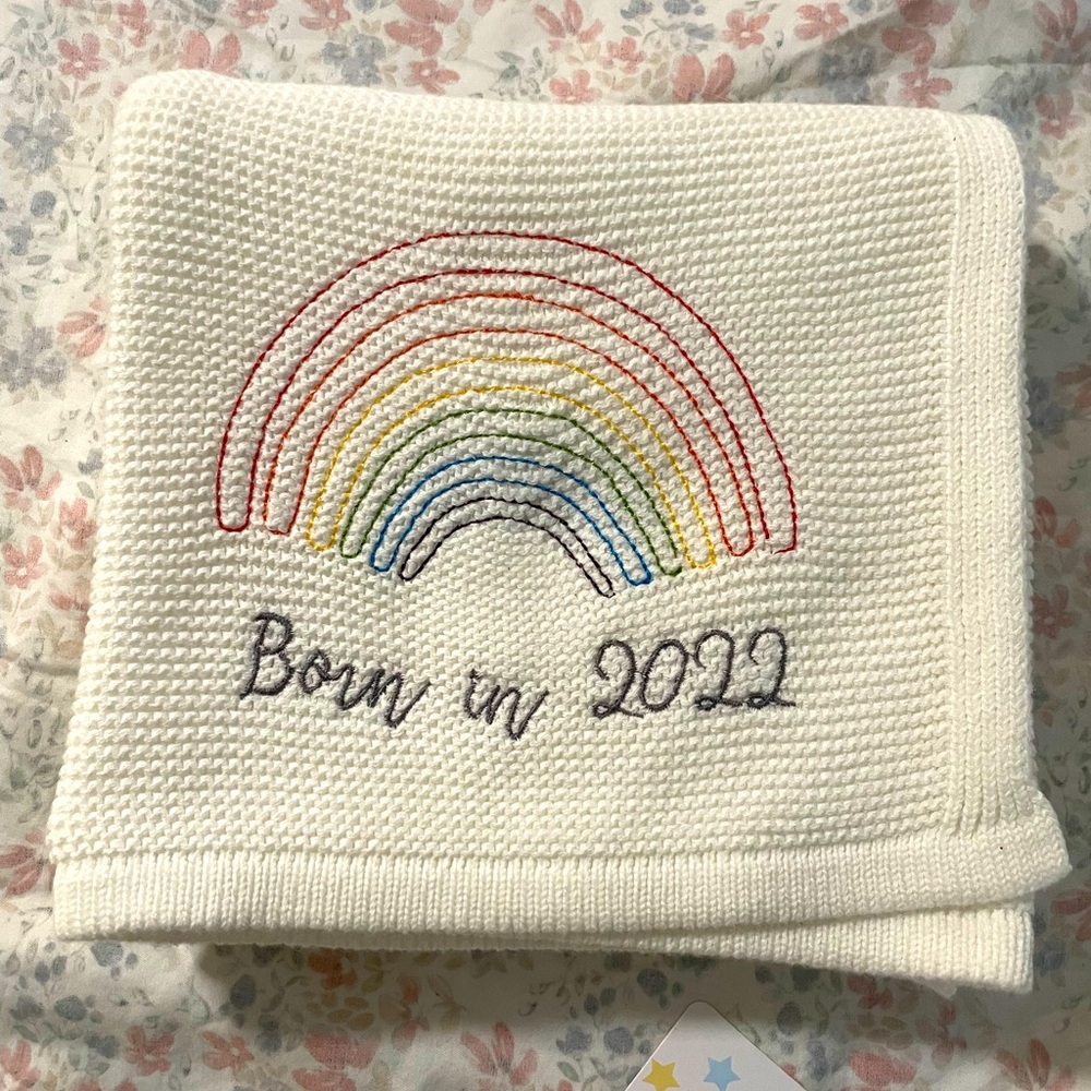 Silvercloud Rainbow Baby Born in 2022 Baby Blanket - Ribbed/White